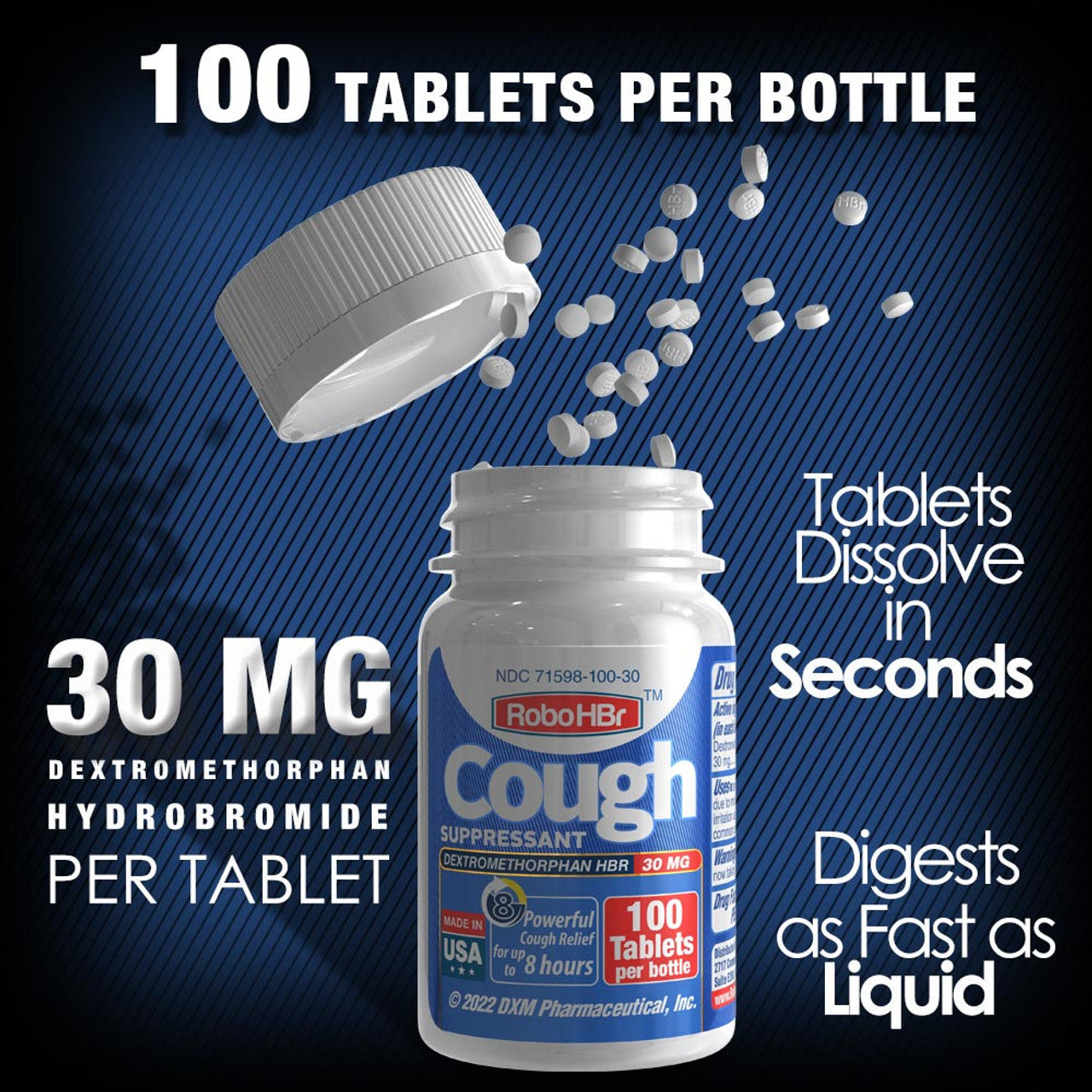 Robohbr Cough Suppressant, Hbr 30Mg, 100 Tablets Otc product 9 PACK