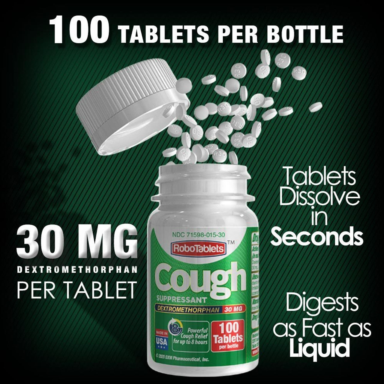 RoboTablets Cough Suppressant 100 Doses 30mg 3PACK